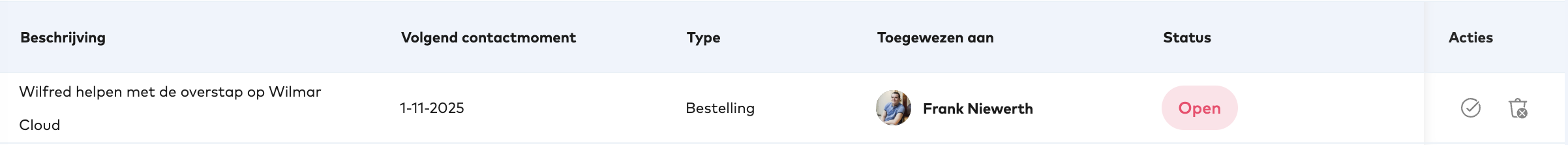 Taak in Wilmar Cloud