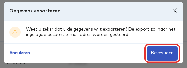 Het venster Gegevens exporteren met de knop Bevestigen gemarkeerd