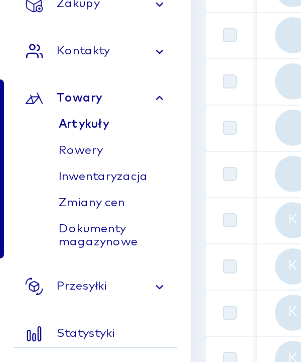 Menu Towary z pozycją Inwentaryzacja