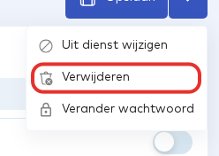 Het menu met de optie Verwijderen gemarkeerd